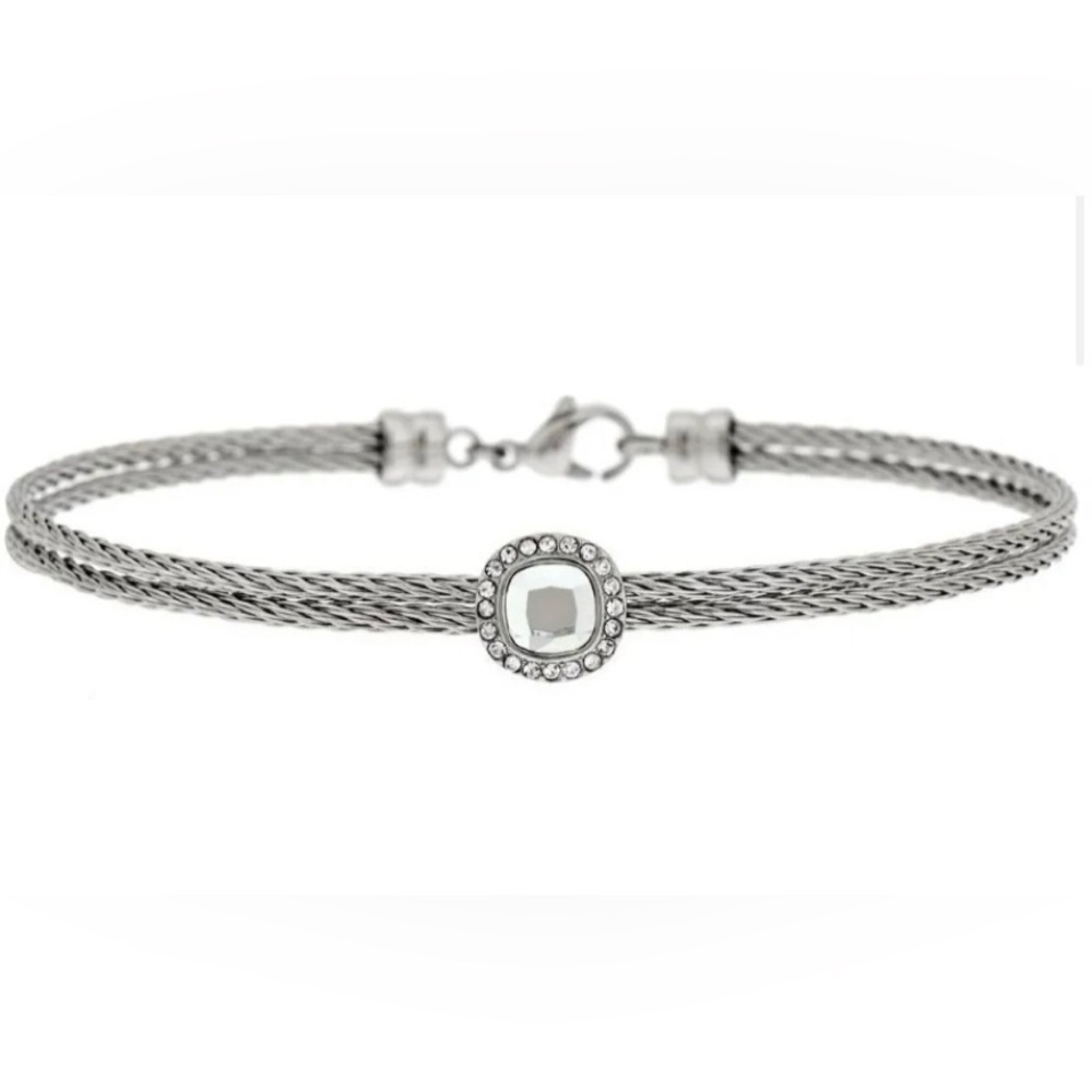 💥Steel by Design Stainless Steel Cushion Crystal Cable Bracelet, 8"  QVC💥 NIB